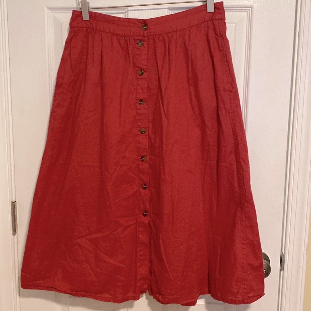 Madewell Red Button Front Midi Skirt with Pockets